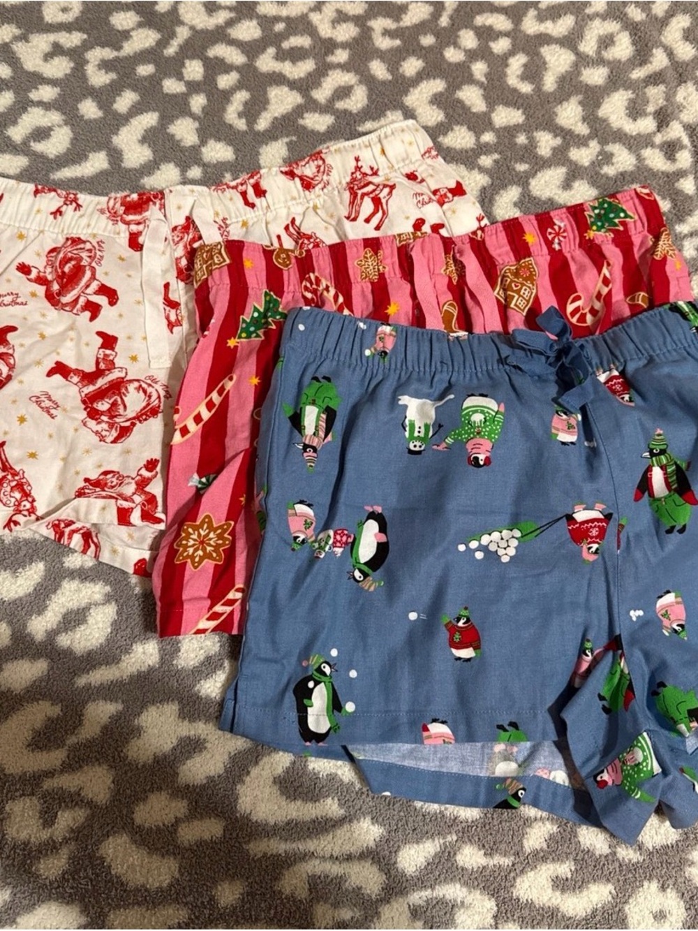 Old Navy Holiday Pajama Shorts - Blue, Pink & Cream